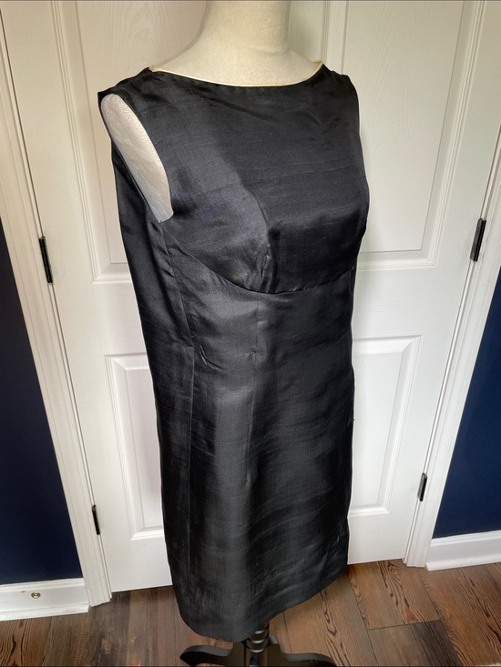 Handmade Dresses & Skirts - Vintage 60s Raw Silk Handmade Black Sleeveless Sheath Midi Dress Size 8